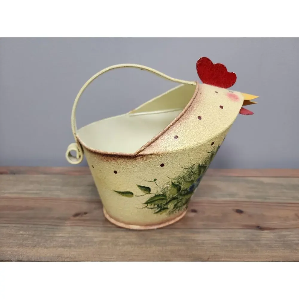 Rooster Tin Watering Pitcher Painted Sunflowers